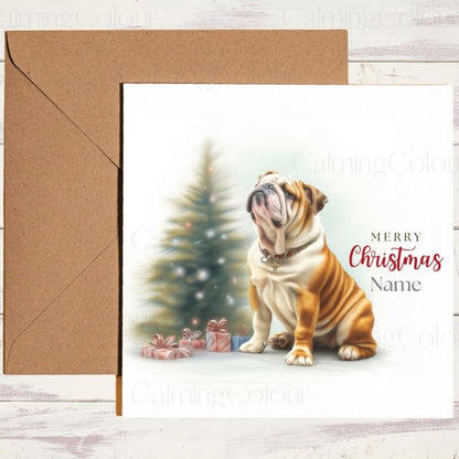 English Bulldog Christmas Card | Greeting card for dog lover | Personalised | Single card blank on the inside | Christmas Card