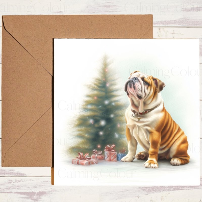 English Bulldog Christmas Card | Greeting card for dog lover | Personalised | Single card blank on the inside | Christmas Card