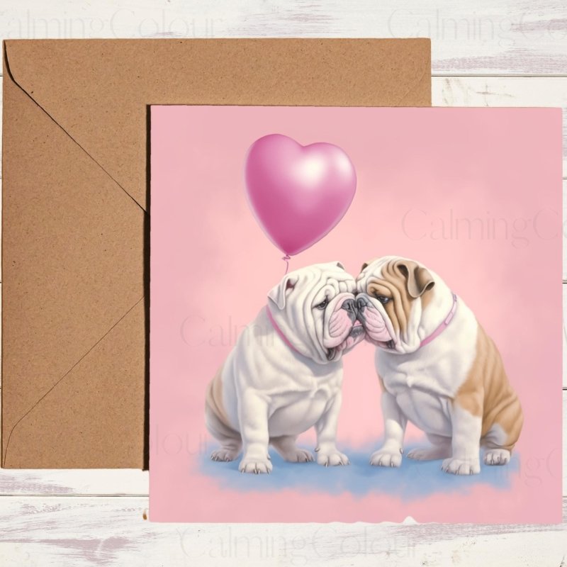 English Bulldog Couple with Heart | Valentine's Card | Valentine's Day