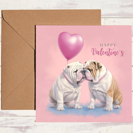 English Bulldog Couple with Heart | Valentine's Card | Valentine's Day