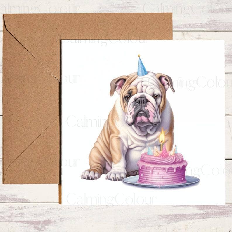 English Bulldog | Party Hat | Birthday Card | Birthday Card