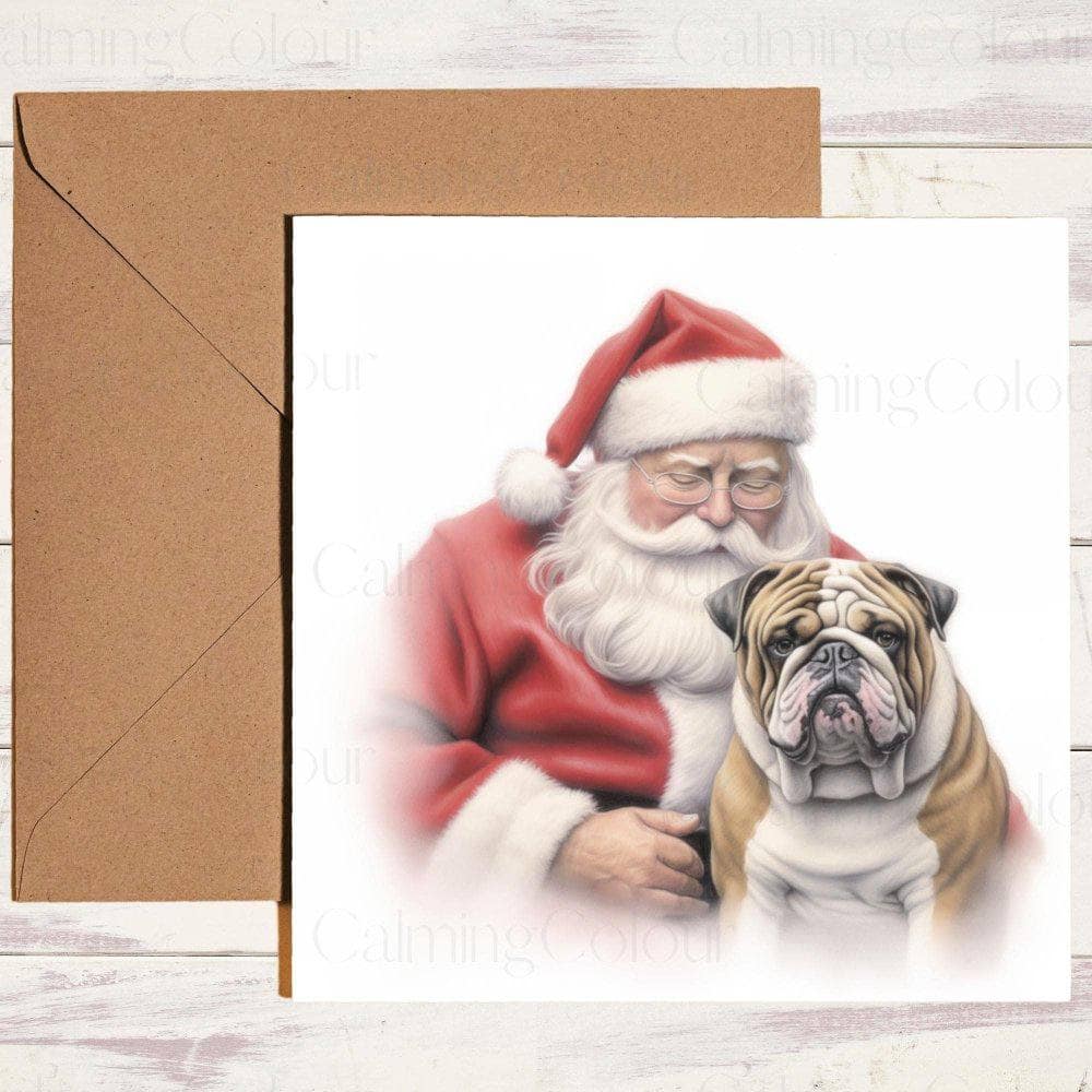 English Bulldog sat with Father Christmas | Christmas Card | Christmas Card