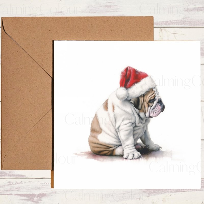 English Bulldog Side View in Santa Hat | Christmas Card | Christmas Card (Personalised)