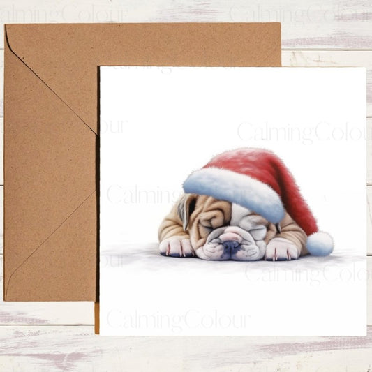 English Bulldog Snoozing at Christmas | Festive Card | Christmas Card