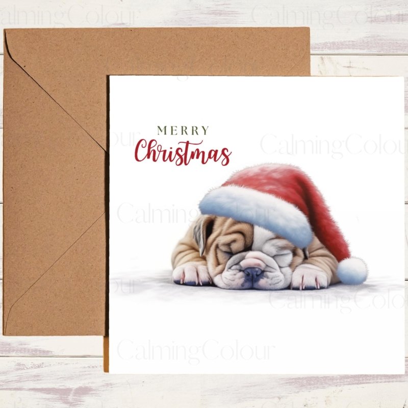 English Bulldog Snoozing at Christmas | Festive Card | Christmas Card