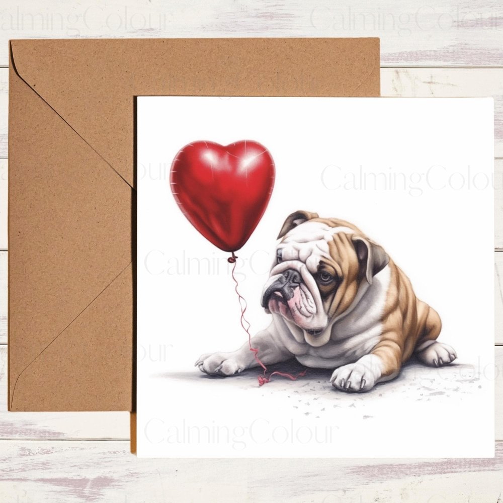 English Bulldog Valentines Card | With Love | Anniversary | Calming Colour