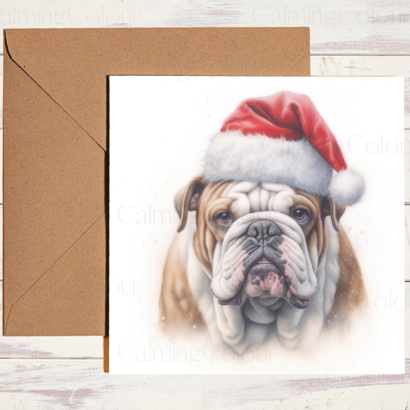 English Bulldog | Wearing Santa Hat Christmas Card | Christmas Card