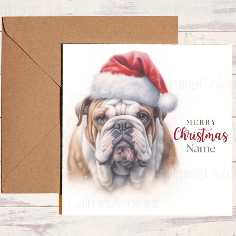 English Bulldog | Wearing Santa Hat Christmas Card | Christmas Card