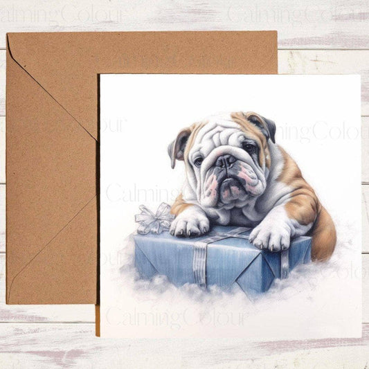 English Bulldog with Christmas Present | Christmas Card | Christmas Card