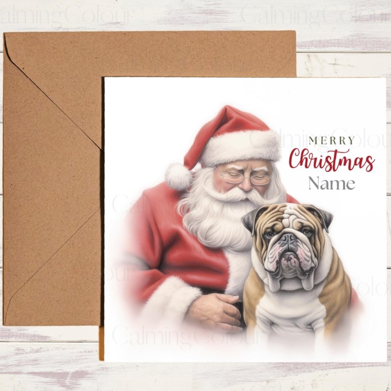English Bulldog with Santa | Christmas Card | Christmas Card