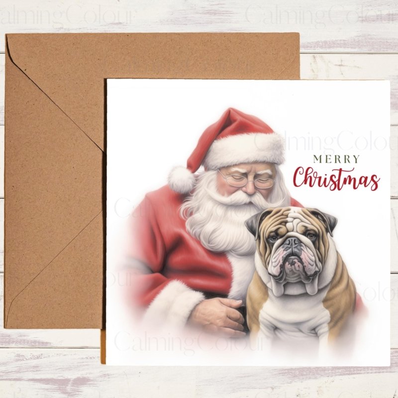 English Bulldog with Santa | Christmas Card | Christmas Card