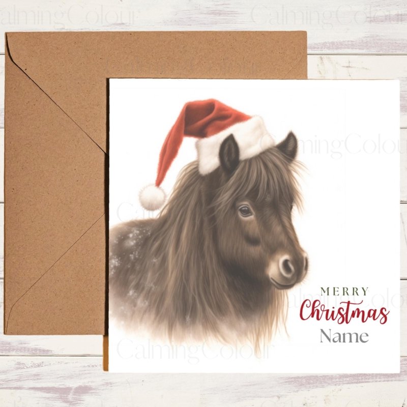 Festive Shetland Pony in a Santa Hat | Christmas Card3 | Christmas Card