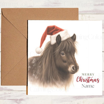 Festive Shetland Pony in a Santa Hat | Christmas Card3 | Christmas Card