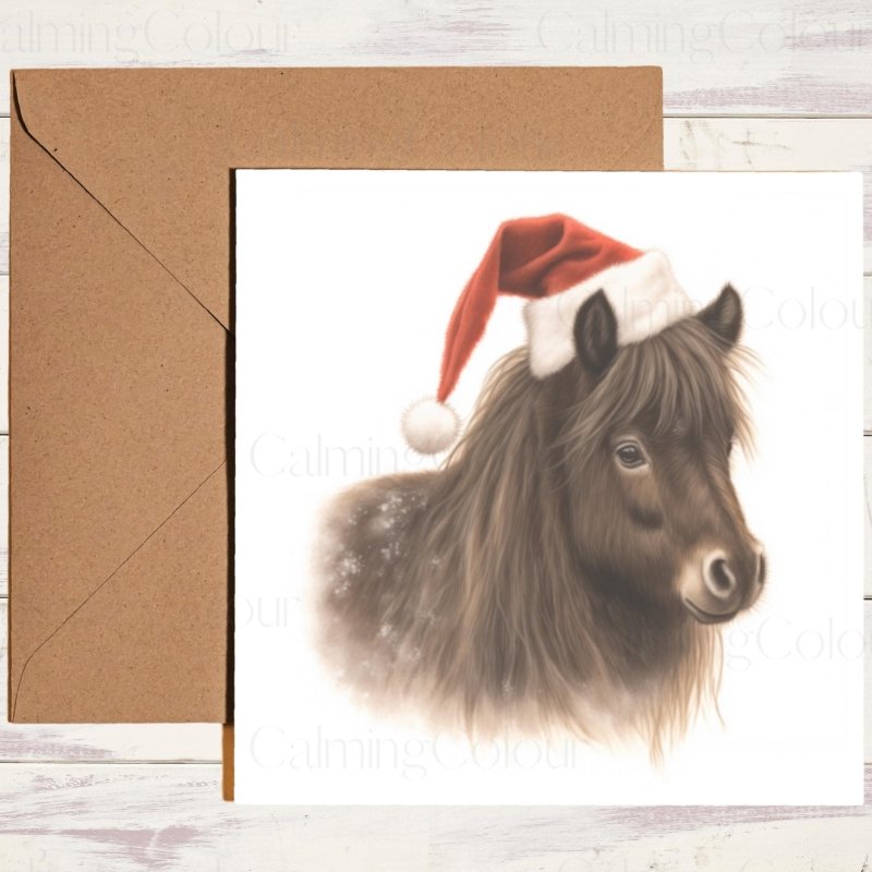 Festive Shetland Pony in a Santa Hat | Christmas Card3 | Christmas Card