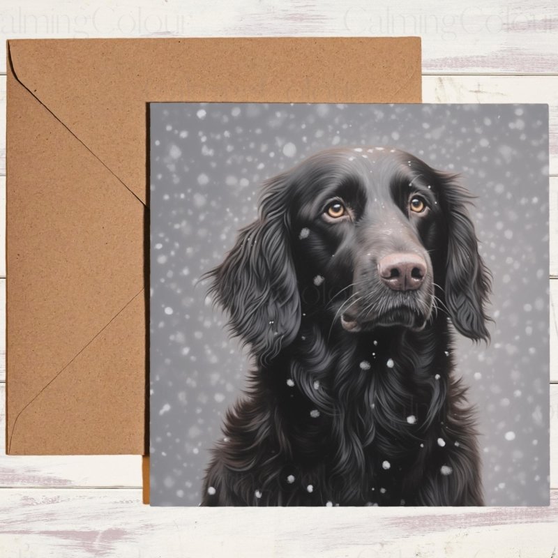 Flat - Coated Retriever Christmas Card | Winter Snow | Christmas Card