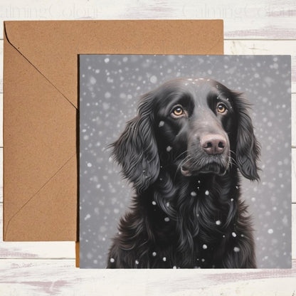 Flat - Coated Retriever Christmas Card | Winter Snow | Christmas Card
