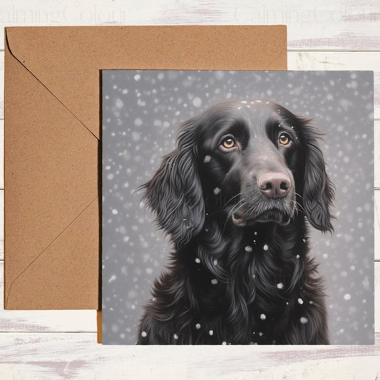Flat - Coated Retriever Christmas Card | Winter Snow | Christmas Card