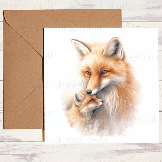 Fox Mother with Cub | Mother's Day Card | Single Card | Calming Colour