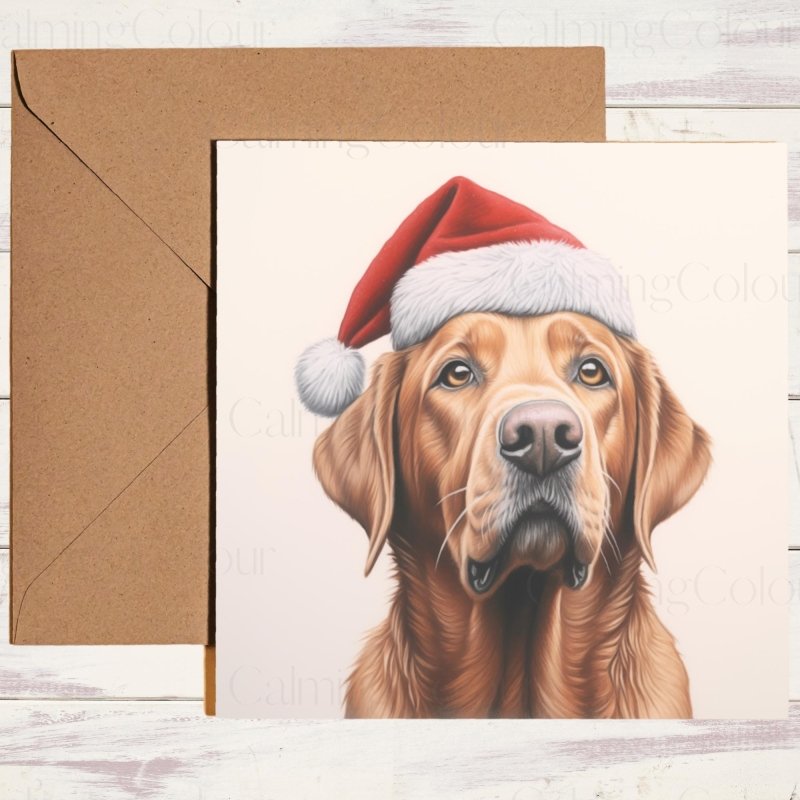 Fox Red Labrador with Santa Hat | Christmas Card | Christmas Card