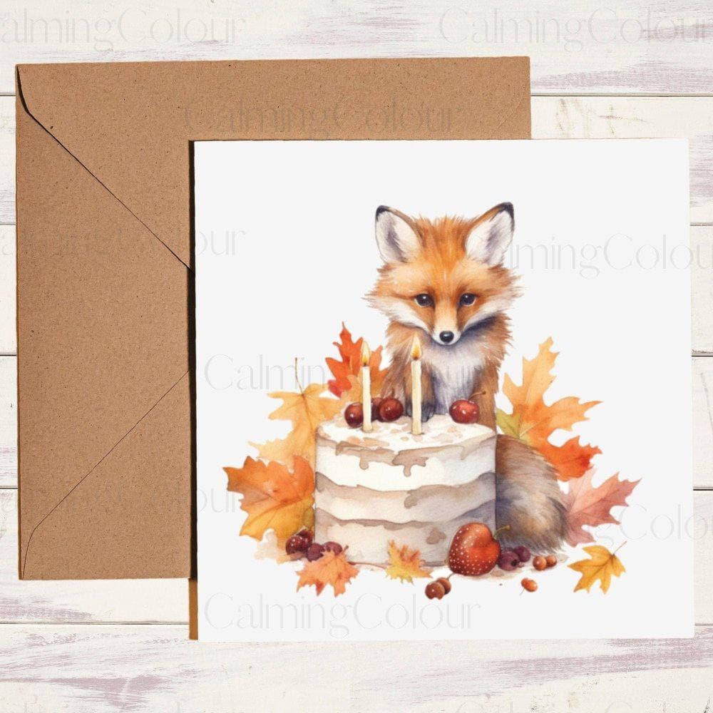 Fox with Birthday Cake | Autumn Birthday | Calming Colour