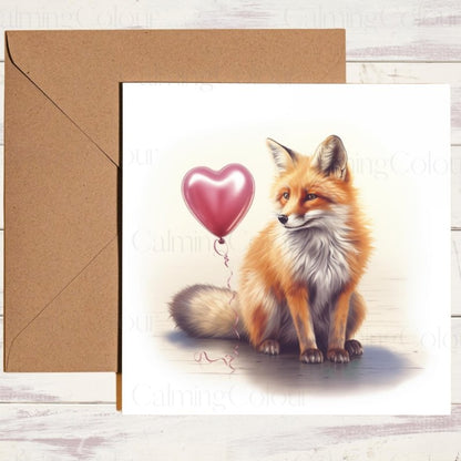 Fox with Heart Balloon | Valentine's Card | Valentine's Day