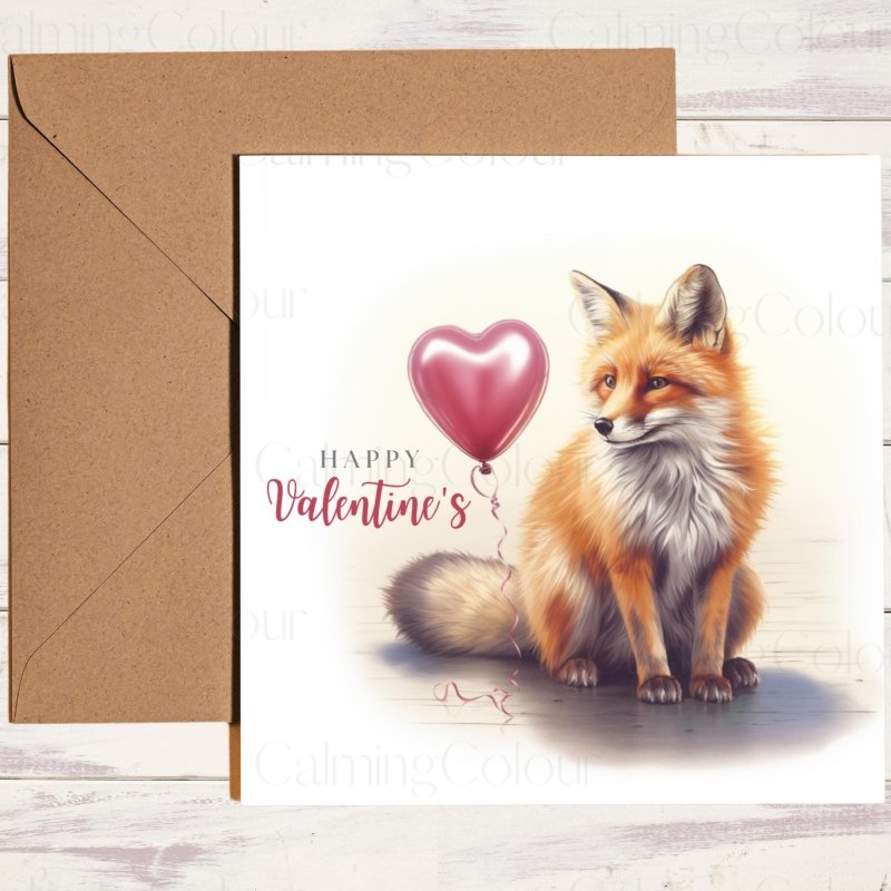 Fox with Heart Balloon | Valentine's Card | Valentine's Day