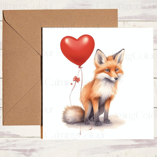 Fox with Red Balloon | Greeting Card | Single Card | Calming Colour