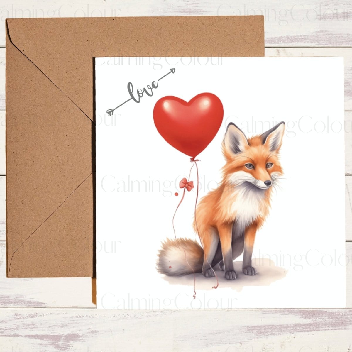 Fox with Red Balloon | Greeting Card | Single Card | Calming Colour