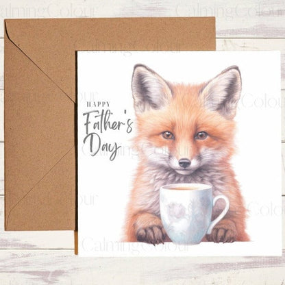 Fox with TeaCup | Father's Day Card | Calming Colour