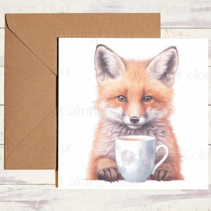 Fox with TeaCup | Father's Day Card | Calming Colour