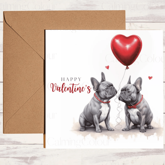 French Bulldog Couple with Red Balloon | Valentine's Card | With Love | Valentine's Day