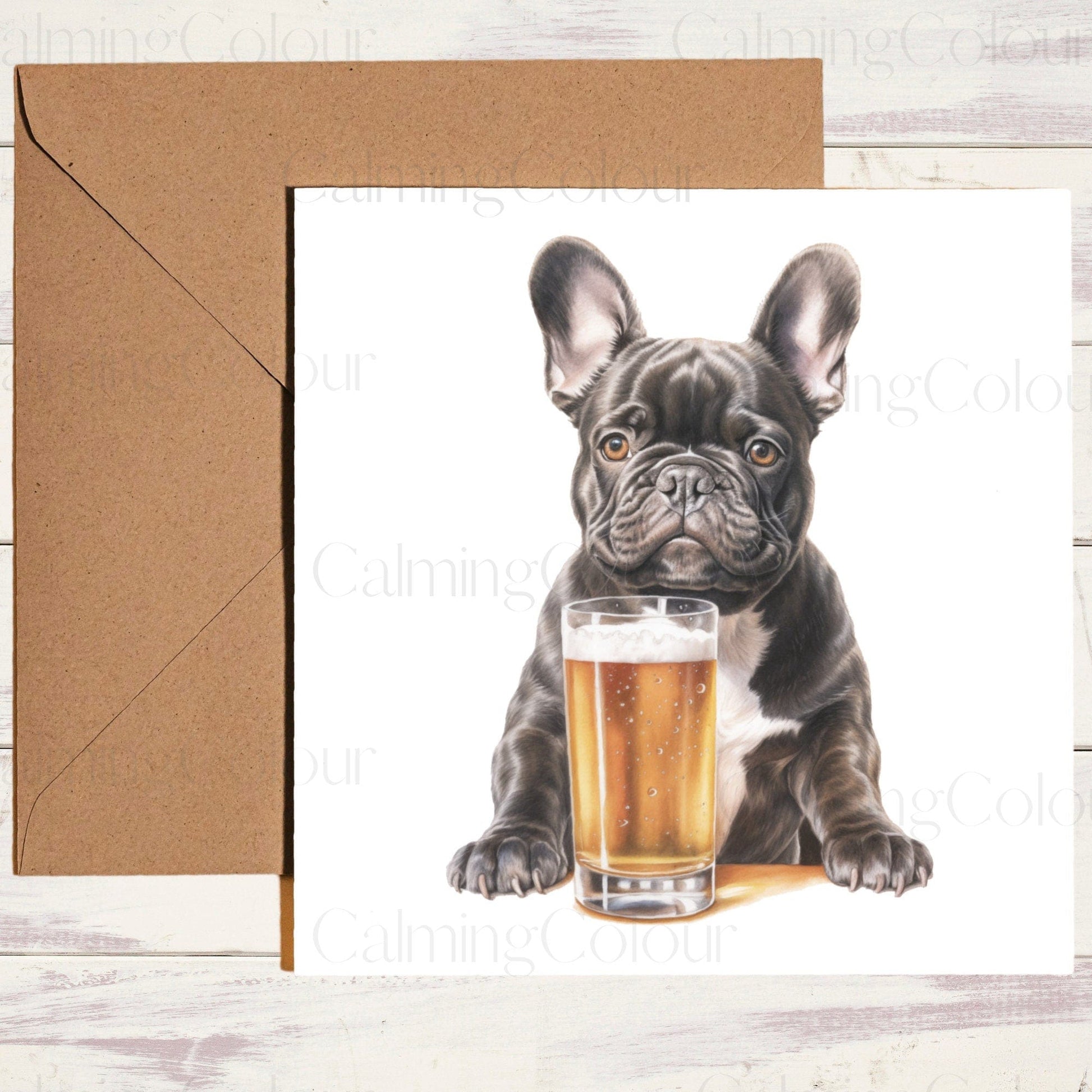 French with Pint Glass | Bulldog Father's Day Card | Calming Colour