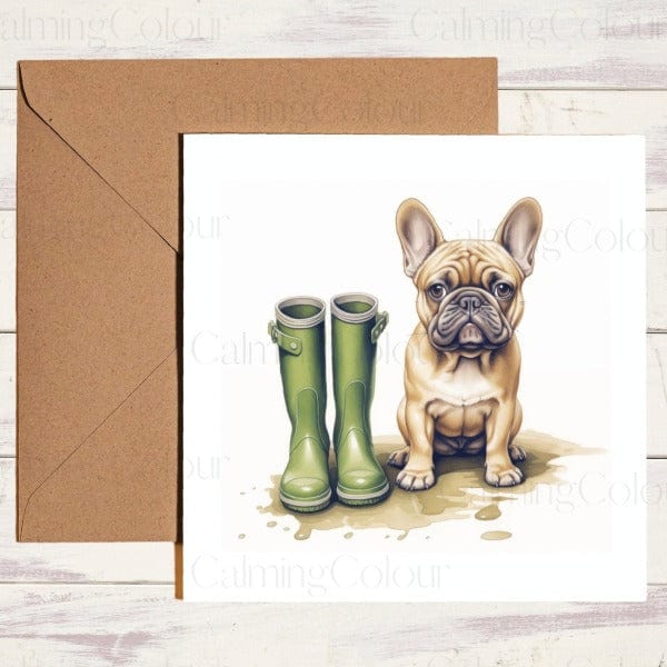 French Bulldog | Green - Wellingtons | Father's Day Card | Calming Colour