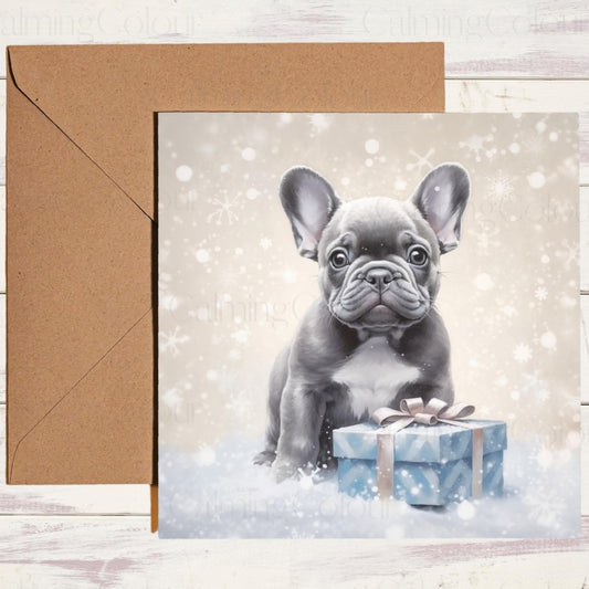 French Bulldog in the Winter Snow | Christmas Card | Calming Colour