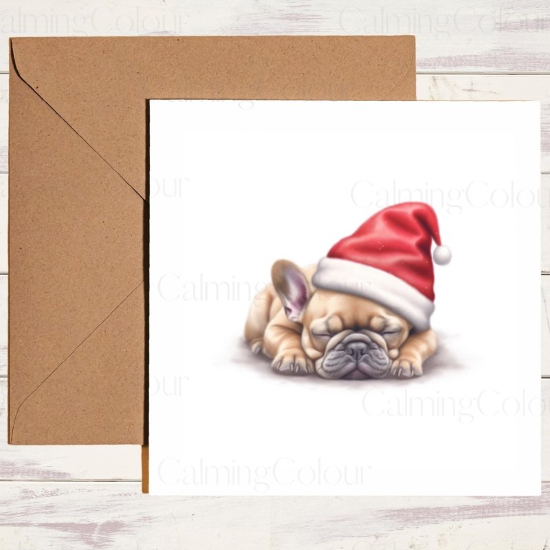 French Bulldog Snoozing in Santa Hat | Christmas Card | Christmas Card