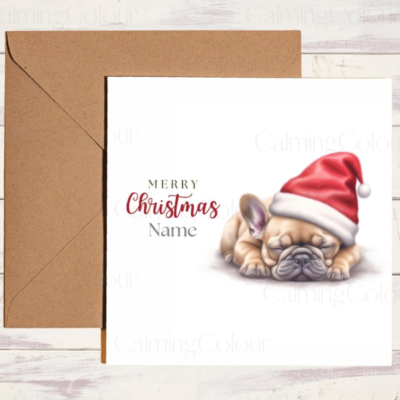 French Bulldog Snoozing in Santa Hat | Christmas Card | Christmas Card