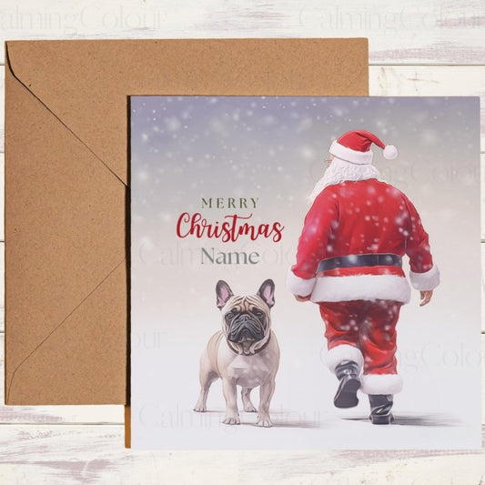 Personalised French Bulldog Christmas card with Santa and name