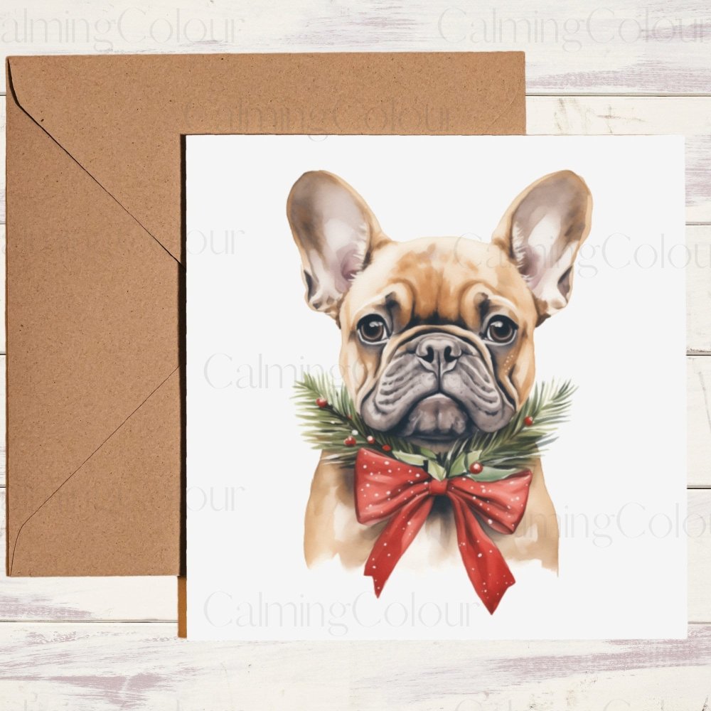 French Bulldog wearing Red Bow | Christmas Card | Christmas Card