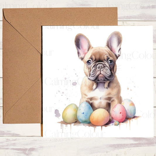 French Bulldog with Easter Eggs | Easter Card | Calming Colour