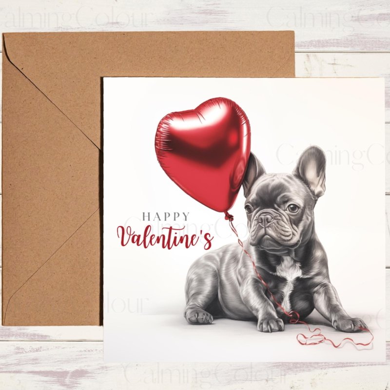 French Bulldog with Heart Balloon | Valentine's Card | Valentine's Day