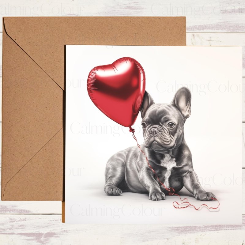 French Bulldog with Heart Balloon | Valentine's Card | Valentine's Day