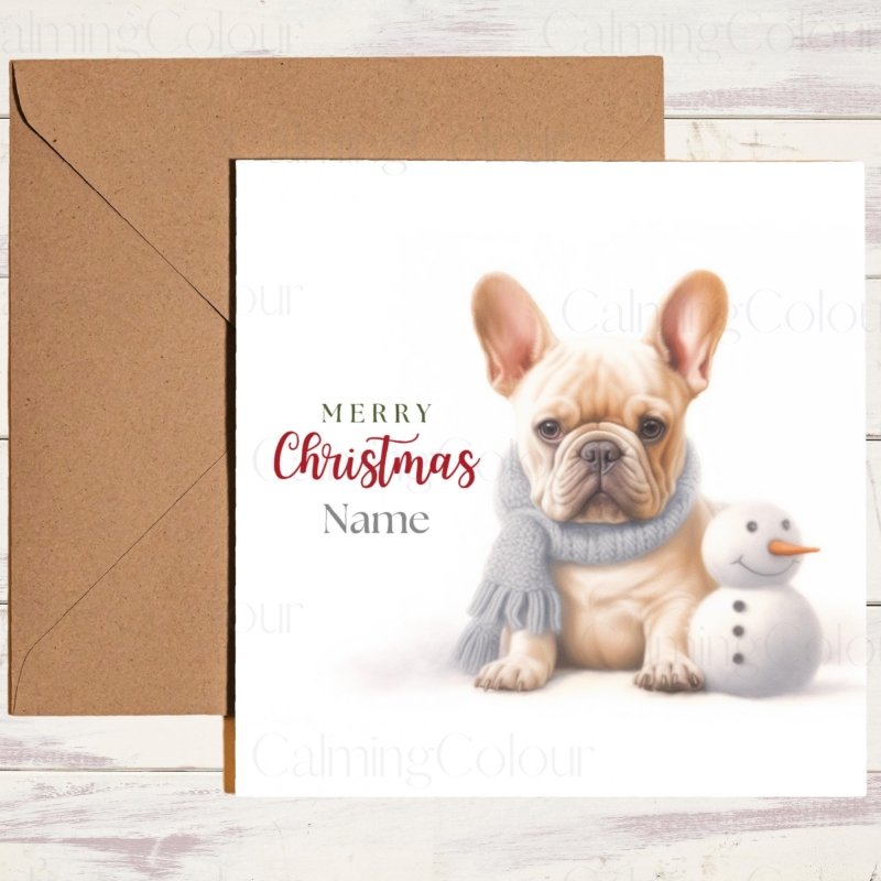 French Bulldog with Mini Snowman | Christmas Card | Christmas Card