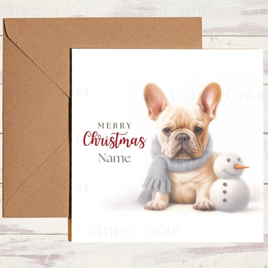 French Bulldog with Mini Snowman | Christmas Card | Christmas Card