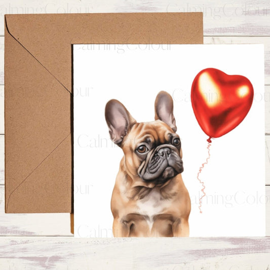 French Bulldog with Red Balloon | Greeting Card | Calming Colour