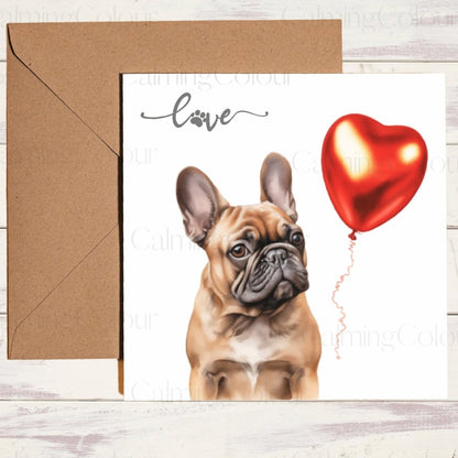 French Bulldog with Red Balloon | Greeting Card | Calming Colour