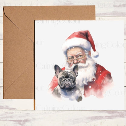 French Bulldog with Santa | Christmas Card | Card for Dog Lover | Calming Colour