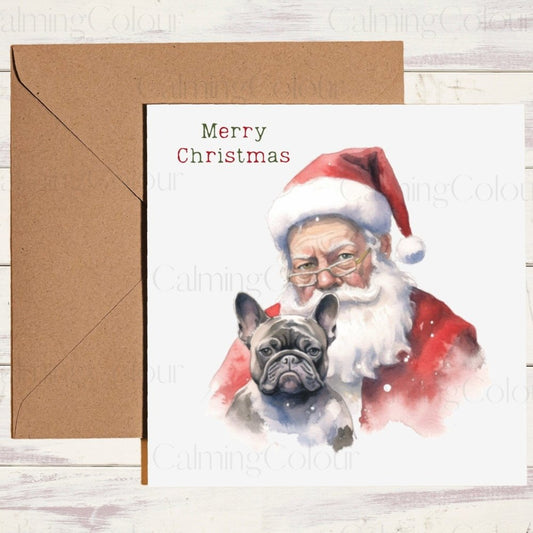 French Bulldog with Santa | Christmas Card | Card for Dog Lover | Christmas Card