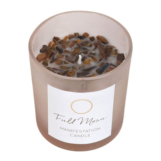 Full Moon Eucalyptus Manifestation Candle with Tiger's Eye | Calming Colour