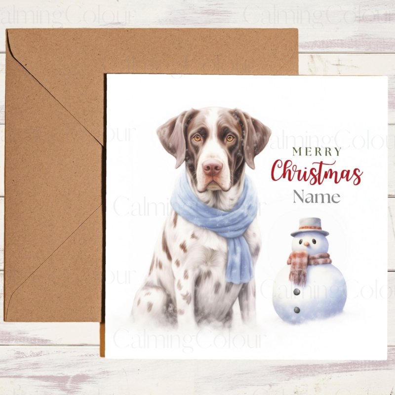 German Pointer with Little Snowman | Christmas Card | Christmas Card