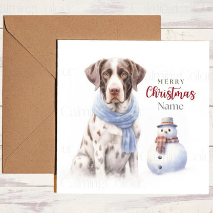 German Pointer with Little Snowman | Christmas Card | Christmas Card